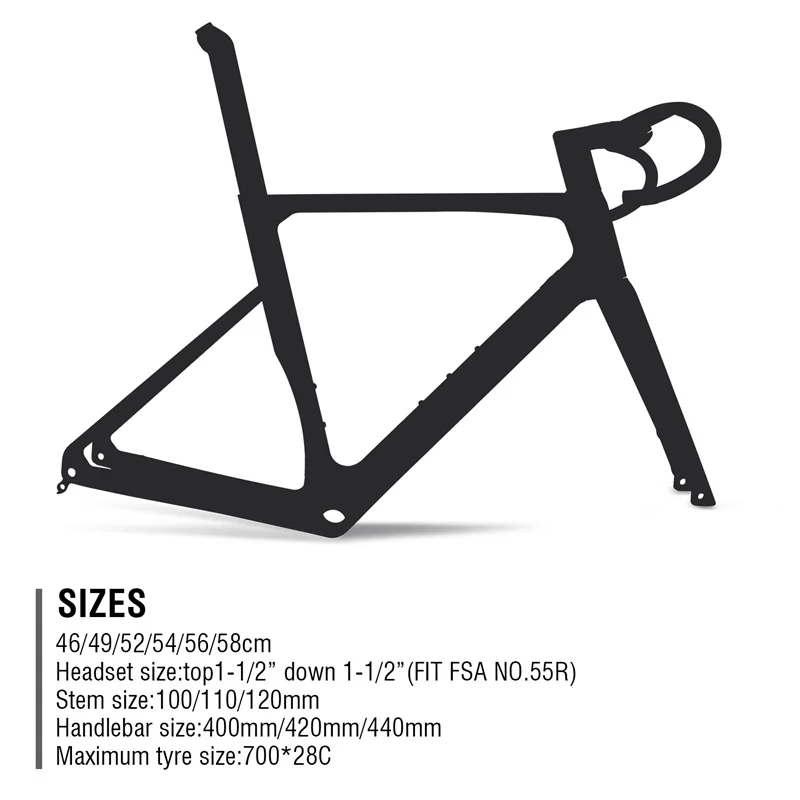 Ican Newest Carbon Road Bike Frame Disc Brake Flat Mount With Front 100 ×  12ミリメートルRear 142 × 12ミリメートル700x28C Max Tire