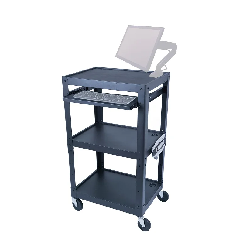 Audio Visual Workstation Cabinet With Power Strip Mobile Desk Presentation Height Adjustable Computer Cart
