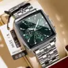 866 Silver Case Green Face Steel Strap Model