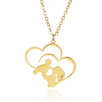 Dainty Mother's day Jewelry 18K Gold Stainless Steel Jewelry Baby Mom Pendant Necklace Memorial Gifts