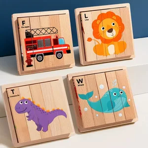 Montessori-inspired Wooden Block Puzzle Cartoon Toy Animal Chunky Puzzle Educational Learning Gifts for Preschool Toddler 4 in 1