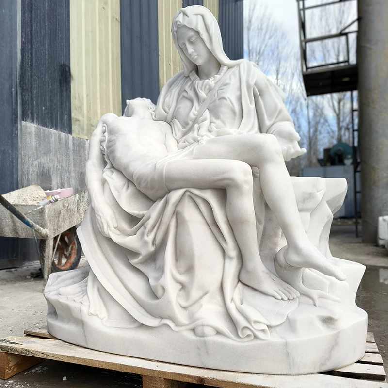 Michelangelo Life-Size Pieta Statue - Hand Carved White Marble