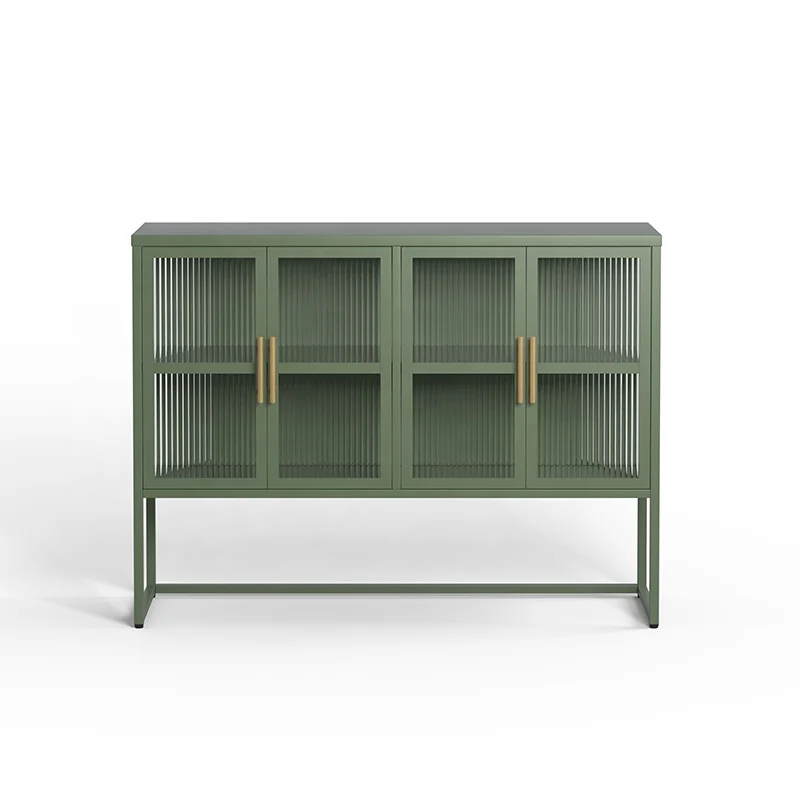 Modern Design 4-Door Wave Glass Display Cabinet Green Color High Quality Home Furniture for Living Room Bedroom Metal Furniture