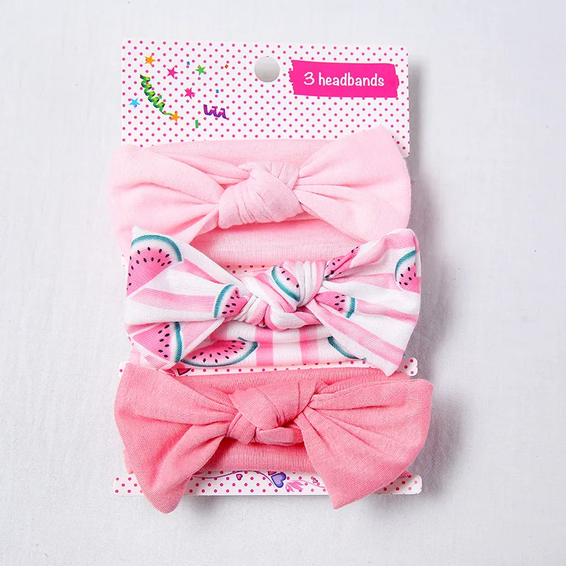 3 Pcs Newborn Headband Cotton Elastic Baby Print Floral Hair Band Girls Bow-knot 