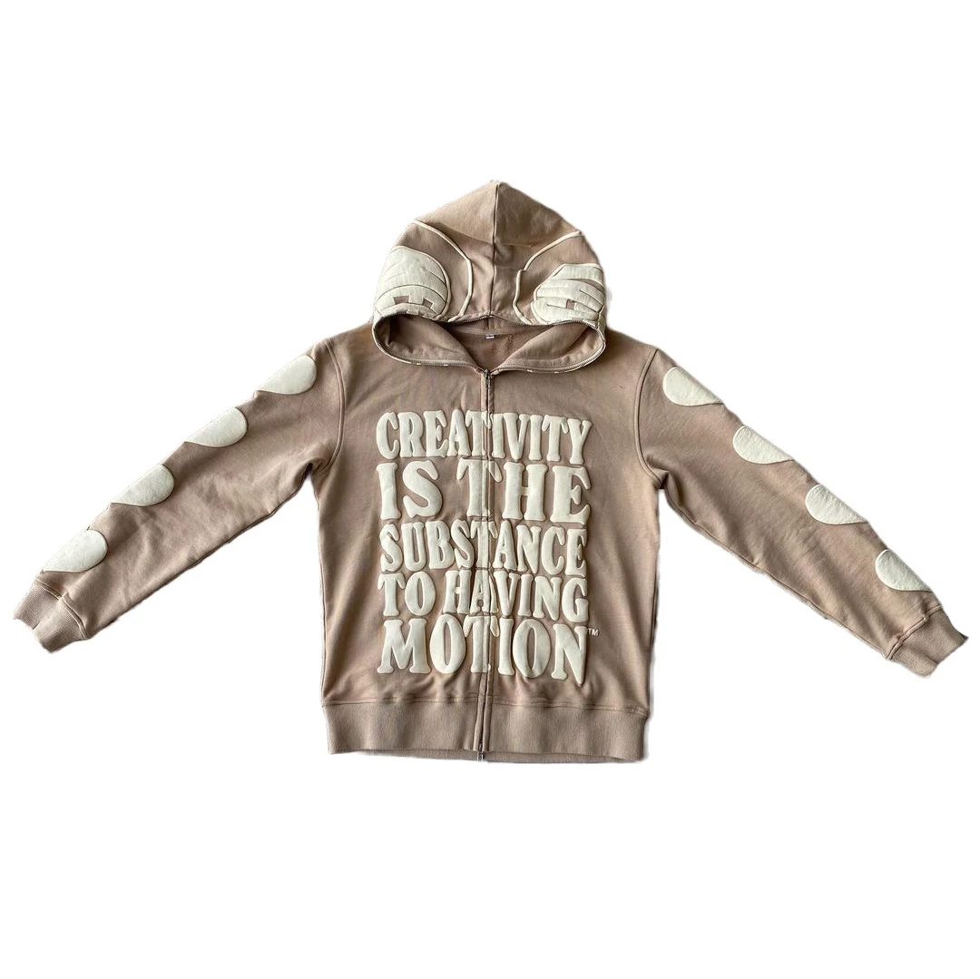 Custom Wholesale High Quality Manufacturer Thick Puffy Foam Print for Men Cotton With 3D Logo Full Face Zip Hoodie Puff Printing