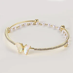 18K Gold Plated Cubic Zirconia Shaped Pendant Bracelet Open Double Layer Butterfly Bracelet Light Luxury Personalized Bangle