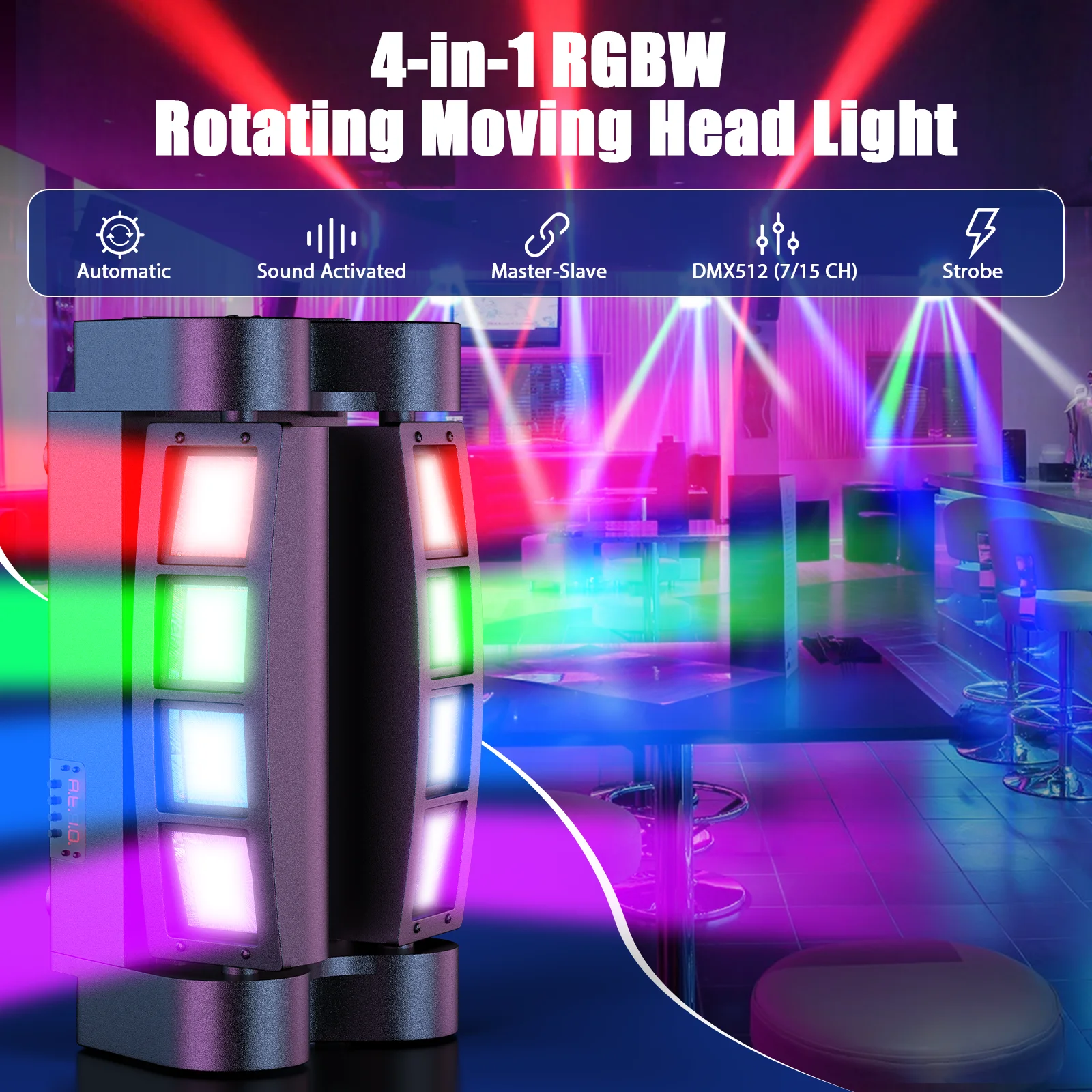 UKING Stage Light 4個セット ステージライト U`King 48W RGBW Mini Spider Stage Light - DMX Controlled, Sound