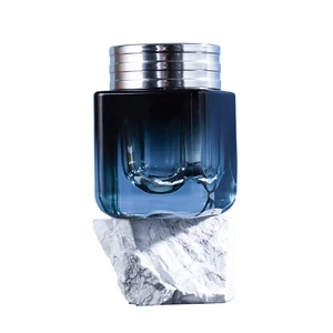 Empty square Facial Body Blue Glass Cream Jar 50ml Cosmetic Luxury Skincare Packaging Face Cream Container