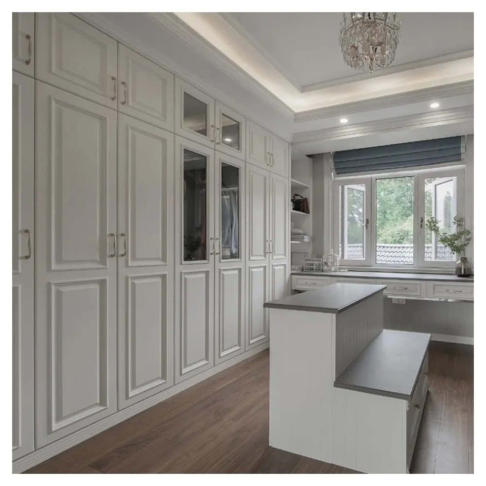 European Style White Solid Wooden Wardrobe