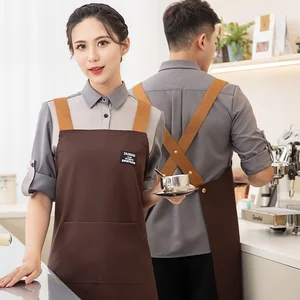 Stylish New-Style Customizable Waterproof Canvas Apron Men's Workwear Waist Cover for Kitchen Home Use Restaurant Bar Uniforms