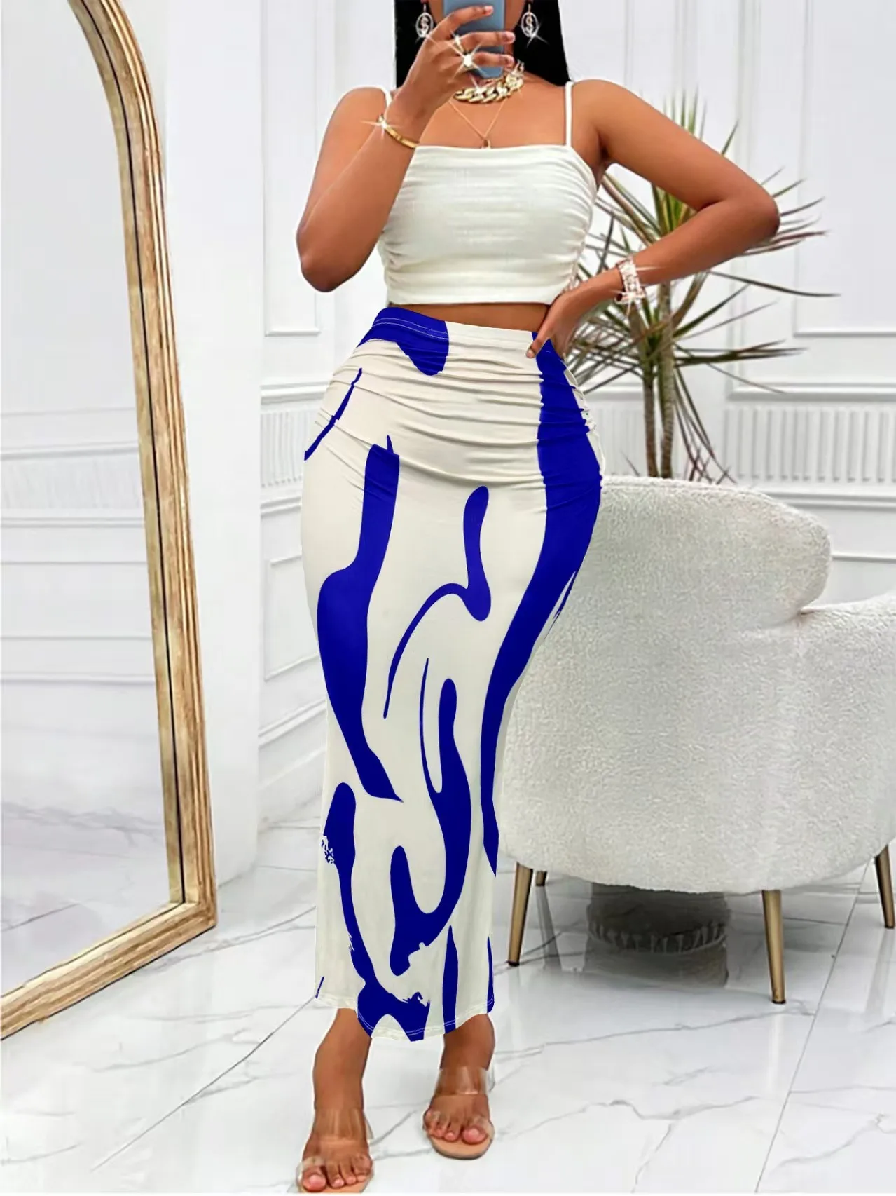2025 Factory Direct Wholesale Zebra Pattern High Waist Slim Fishtail Pencil Skirt for Ladies