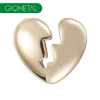 14KT Karat Solid Gold Piercing Broken Heart pure gold Top Press Fit Top Ends Lip Labert Body Ear Piercing Jewelry