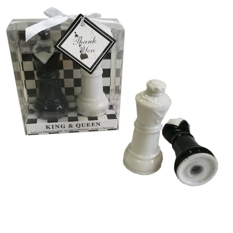 Ywbeyond Ceramic King and Queen Chess Salt and Pepper Shakers Favors Wedding Souvenirs Return Gifts for Guests