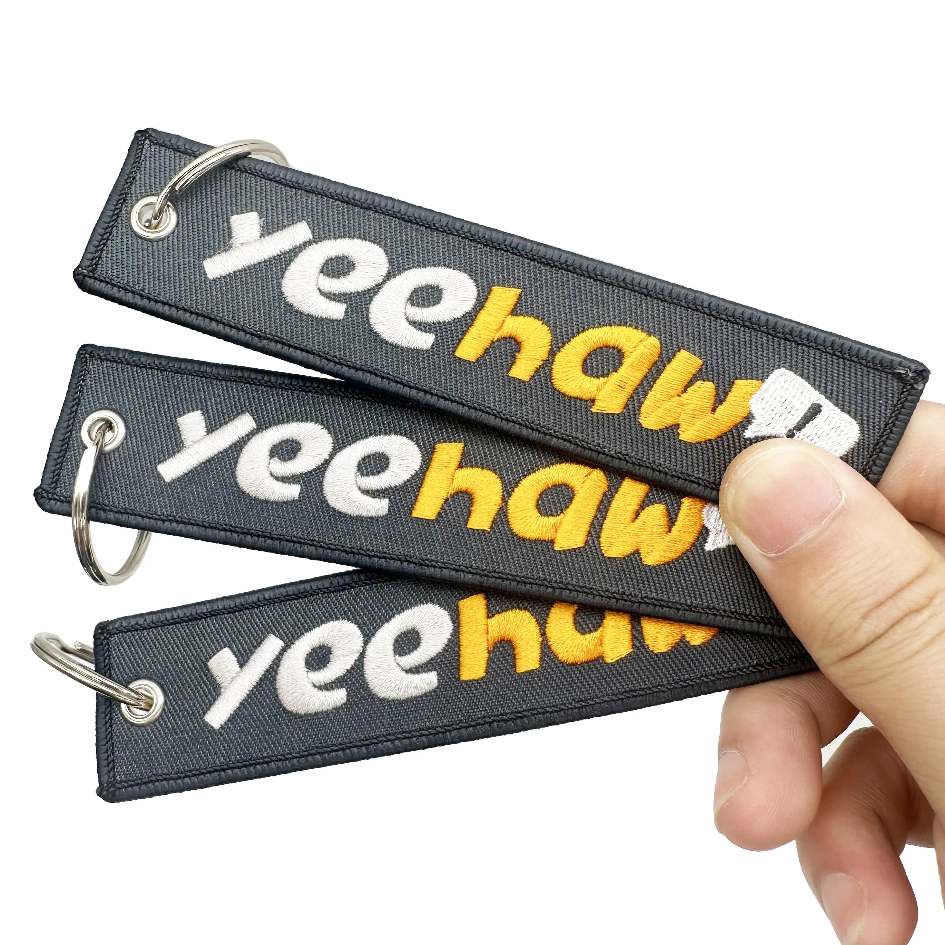 Wholesale Embroidery Keychain Woven Key Tags Fabric Key Chain