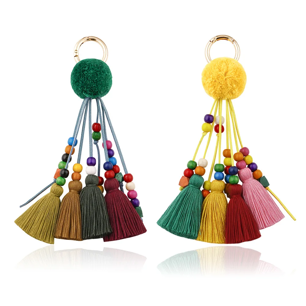 Color : 2 longueur totale 16cm Mme Lin Fa Kung ornements sac pompon cloche pendentif créatif trousseau clé de voiture personnalisée Bodhi style simple 