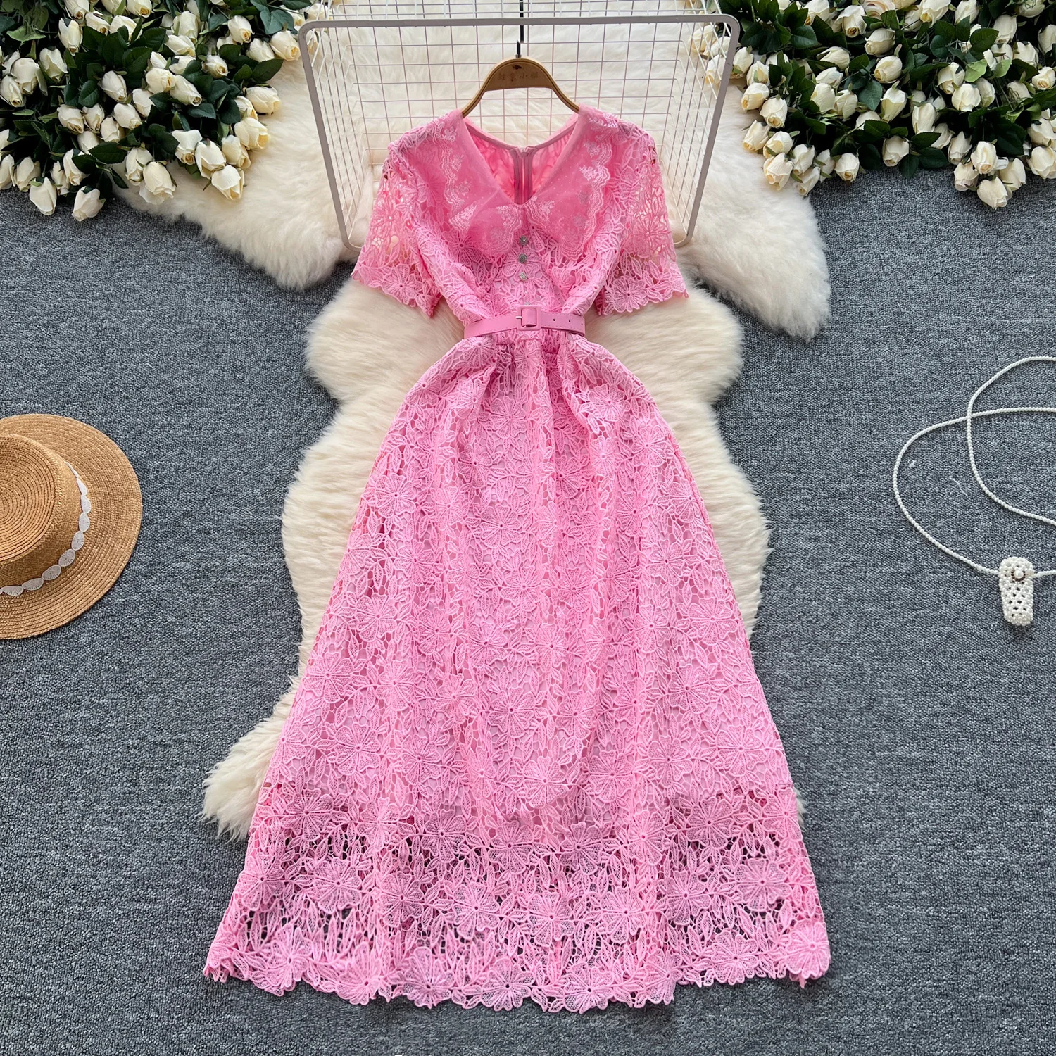 midi floral dress wedding guest Strapless Wildflower Midi Dress - Chic 3D Floral Cocktail Attire or Wedding  Guest Dress