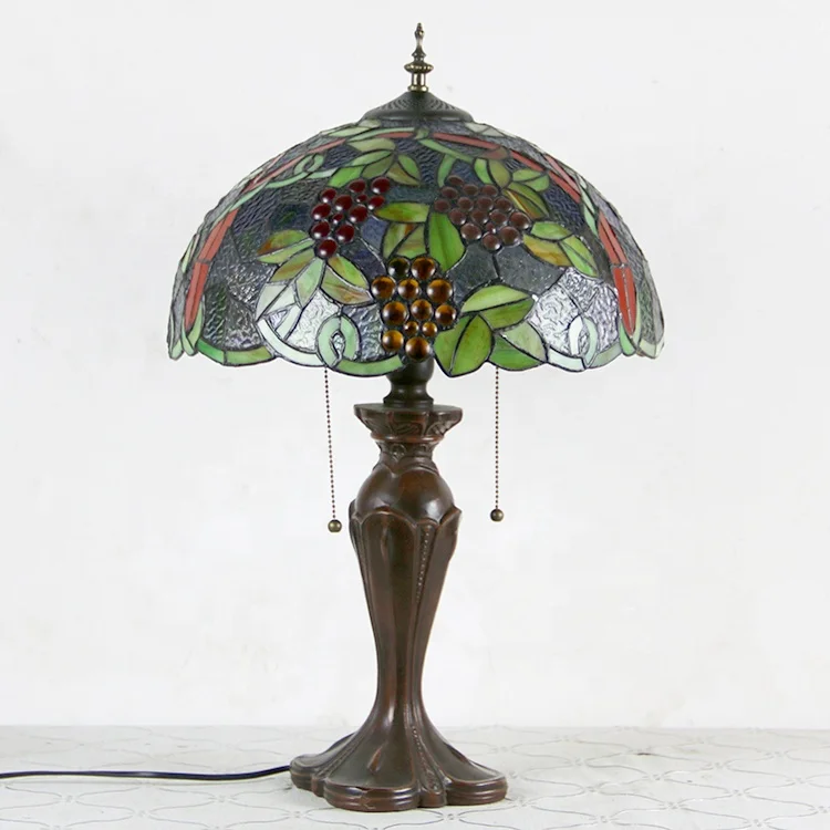 LongHuiJing Beautiful Tiffany Table Lamps Antique Grape Stained Glass  Lampshade Desk Lamp for Home Decoration
