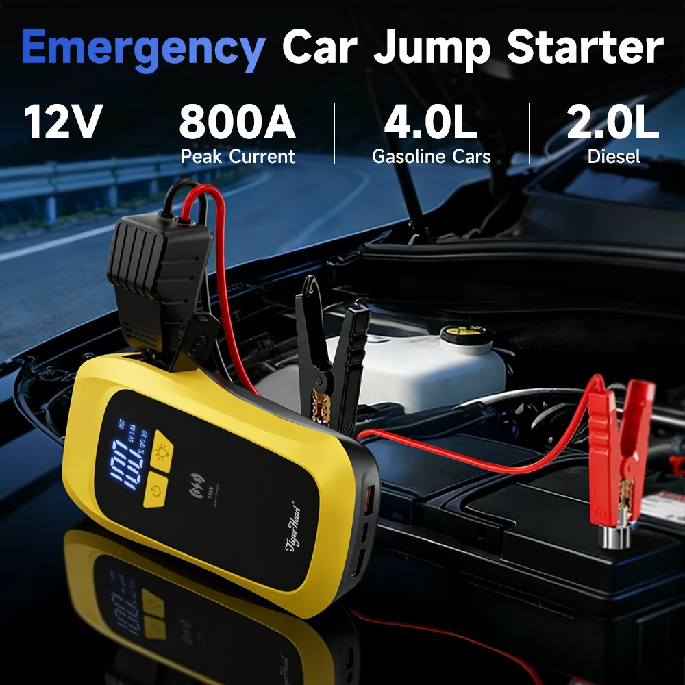 Přenosný startovací přístroj pro automobily OEM/ODM s kapacitou 12 000 mAh, 12 V, startovací zařízení pro auta s bezdrátovým nabíječkem a LED baterkou