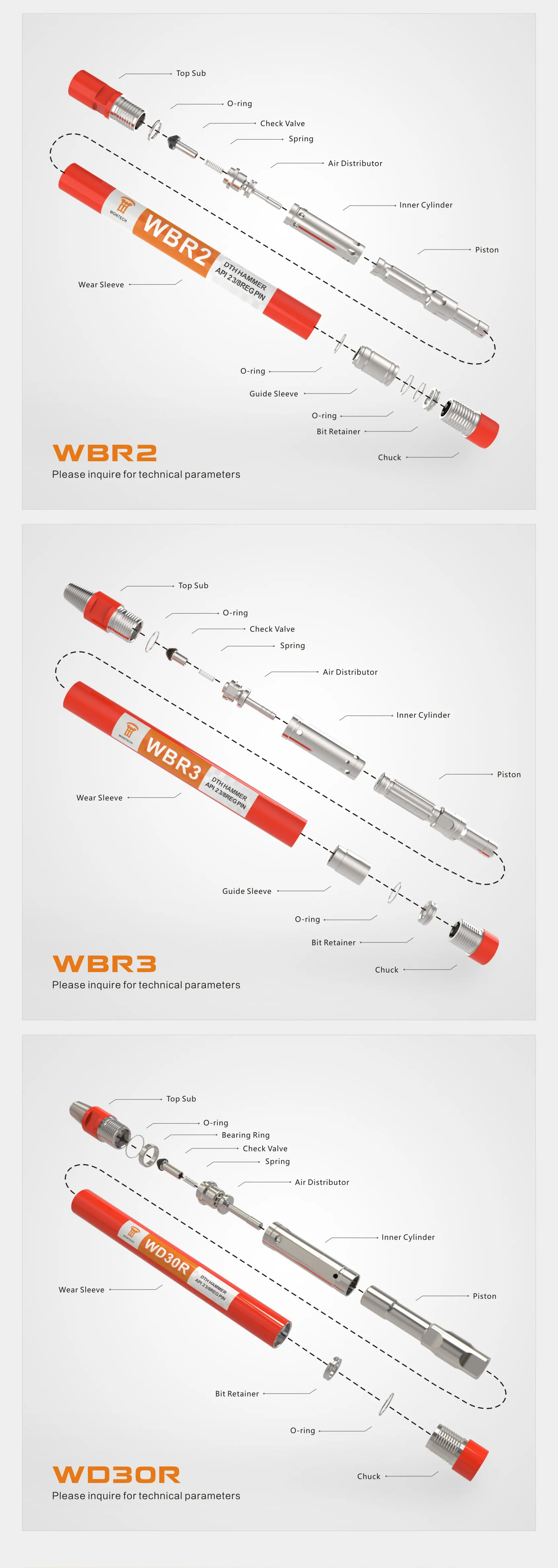 Wontech factory price 2" 3" inch BR2 BR3 Down The Hole DTH Hammer supplier