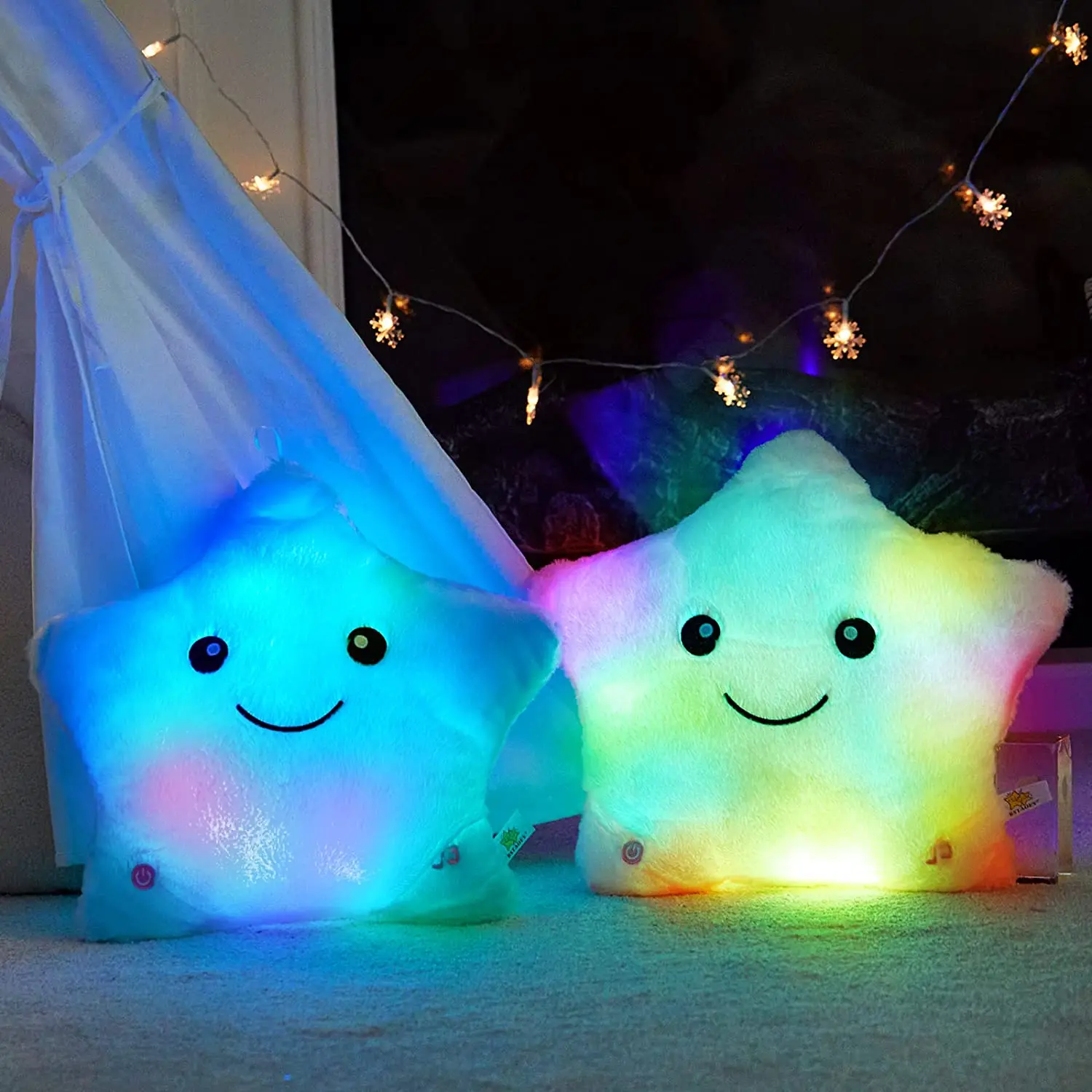 Music Light Up Pillow Five Pointed Star Luminous Plush Kids Toy Twinkle