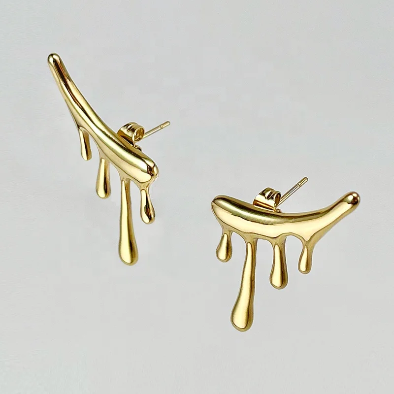 18K Gold Plated Stainless Steel Jewelry Unique Design Geometric Water Drops Stud INS Accessories Earrings E221355