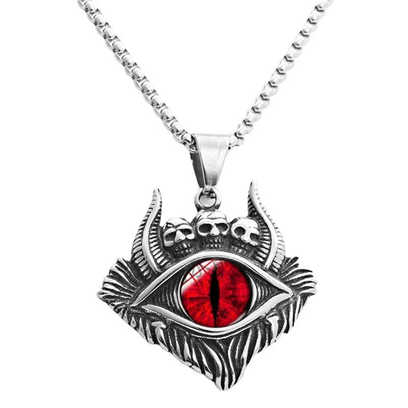 Collana Uomo Donna Occhio Del Diavolo – Teschio Punk Con Malocchio Turco In Acciaio Inox, Gioiello Portafortuna E Protezione