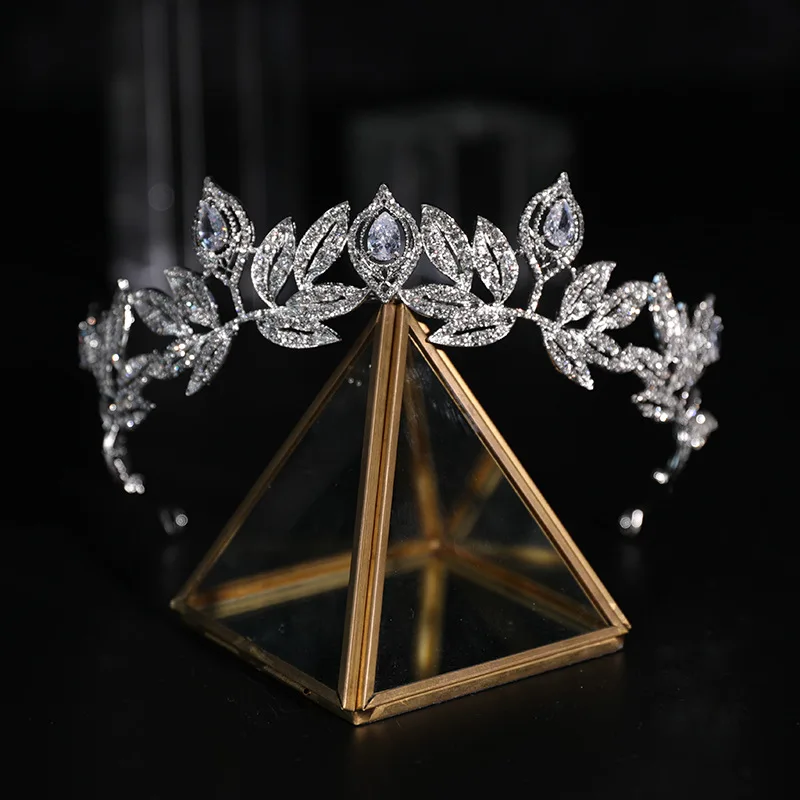 Silver Leaves Pageant Rhinestone Crystal Tiaras Crown for  display picture 2