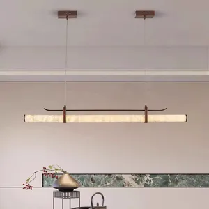 Designer Dining Table with Natural Marble Chandelier Simple Copper Long Marble Lamps for Tea Room for Dining Areas