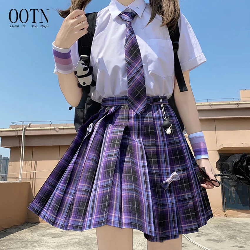 ootn black gothic sexy cute mini plaid skirt women jk uniform st