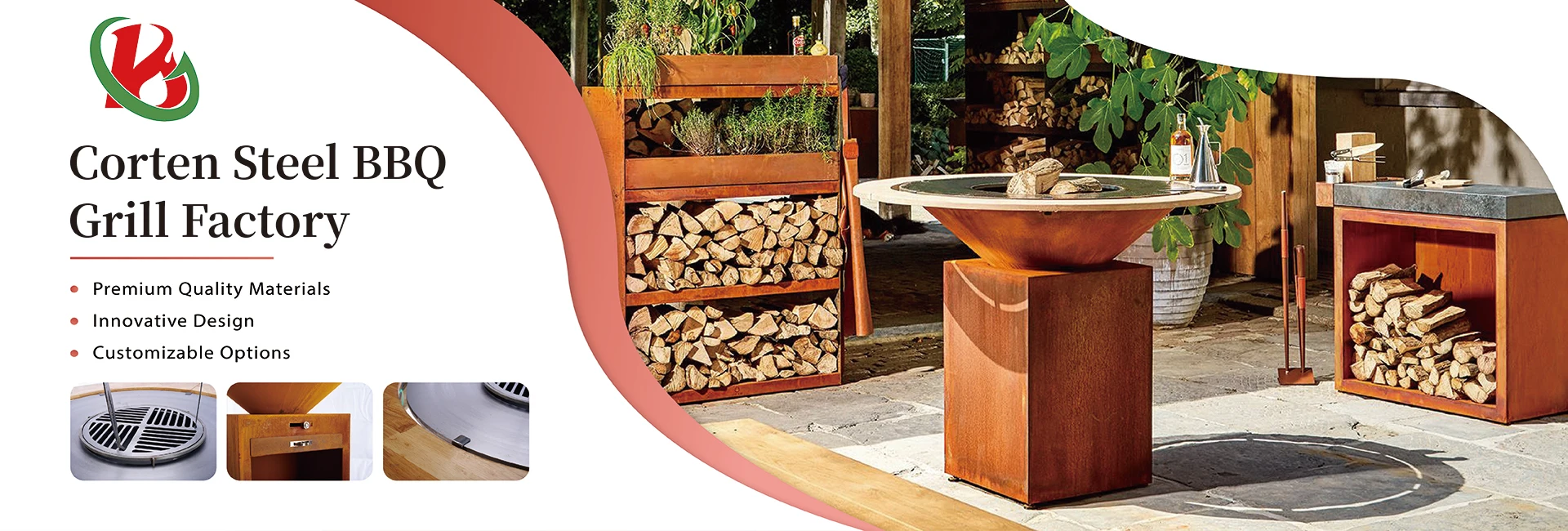 Outdoor Corten Steel European Bbq Grill Metal Barbecue Pit Bbq Grill