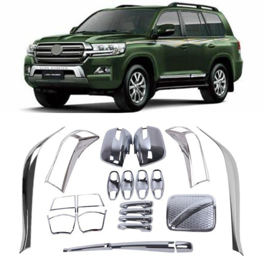 TIYPEOR for Toyota Land Cruiser 2015 Door Cup Protector Handle Front Fog Lamp Rear Mirror Gas Tank Cover Exterior Trims Kit
