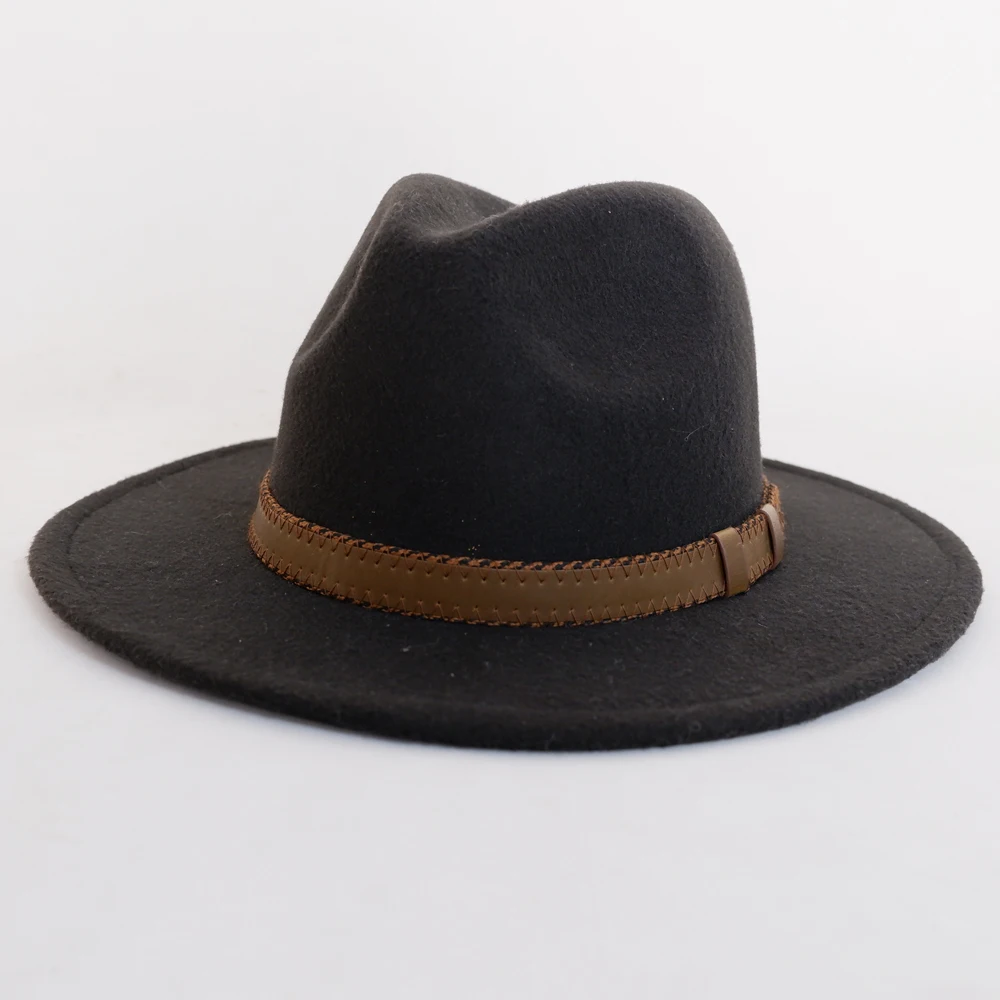 Классический дизайн; Сезон осень-зима; Черный кожаный ремешок, мужские шапки; Фетровая шляпа с широкими полями фетровая шляпа