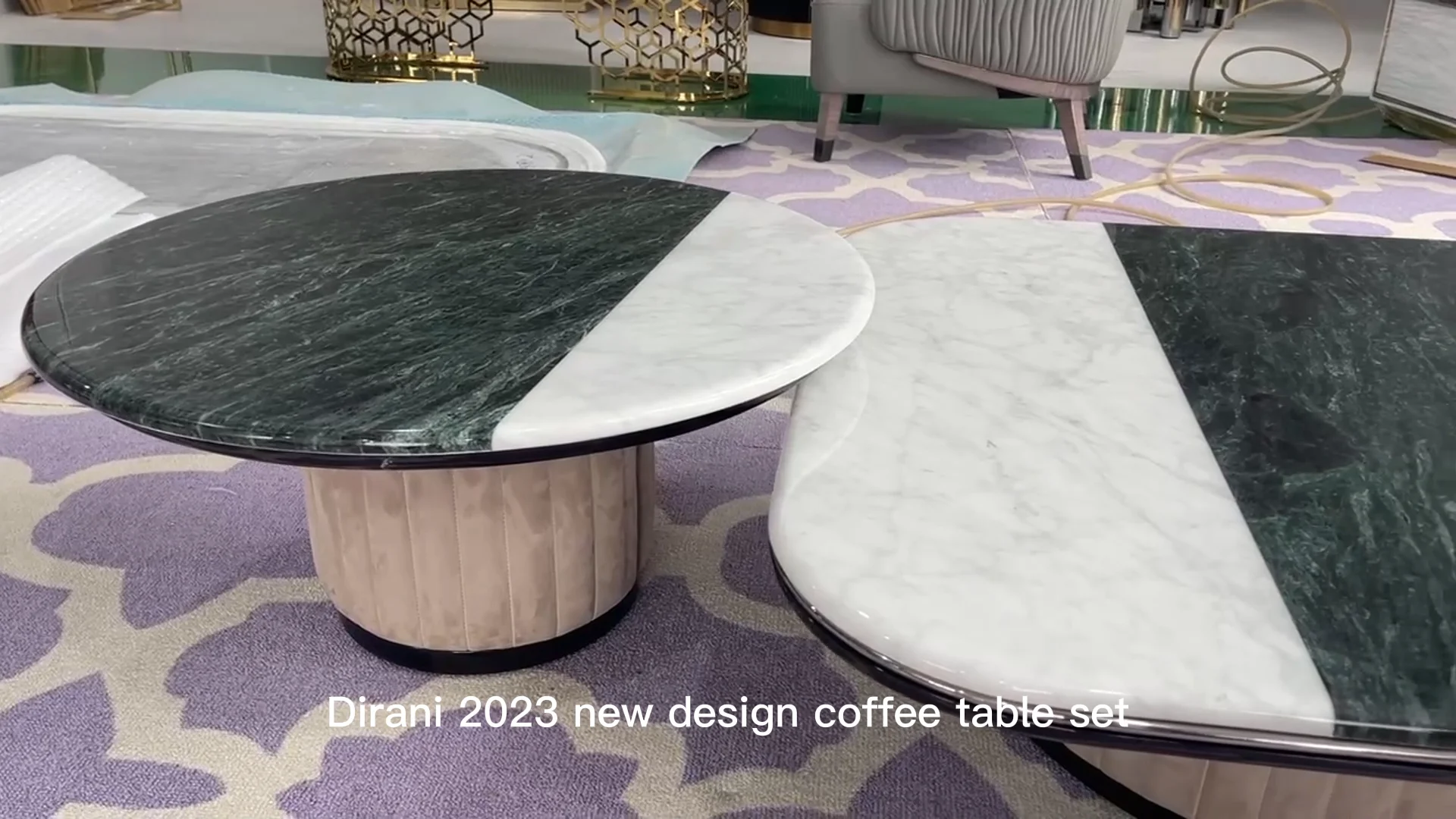 Living Room Square Round Nature Bicolour Marble Top Coffee Table Luxury