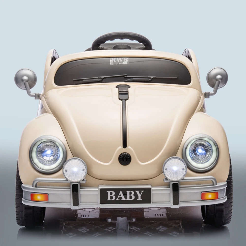 Cute Cartoon-Style Early Education Intelligence Unisex Metal Electric Four-Wheel Off-Road Beetle Ride-On Toy Car Remote 2 4
