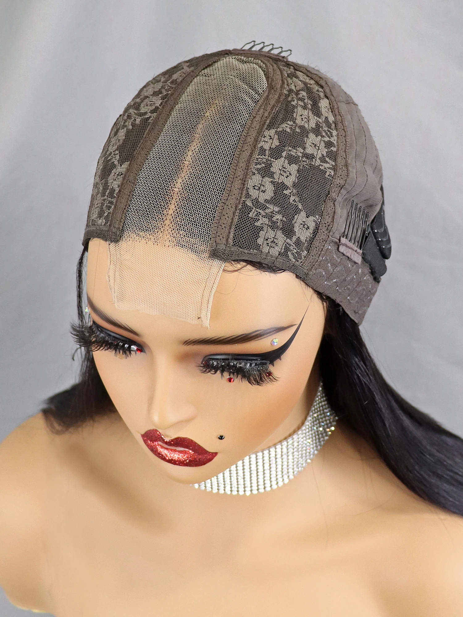 Perruque Full Lace 100% Cheveux Humains Brésiliens - Longueur 12 Pouces, Raide, Noire, Sans Colle