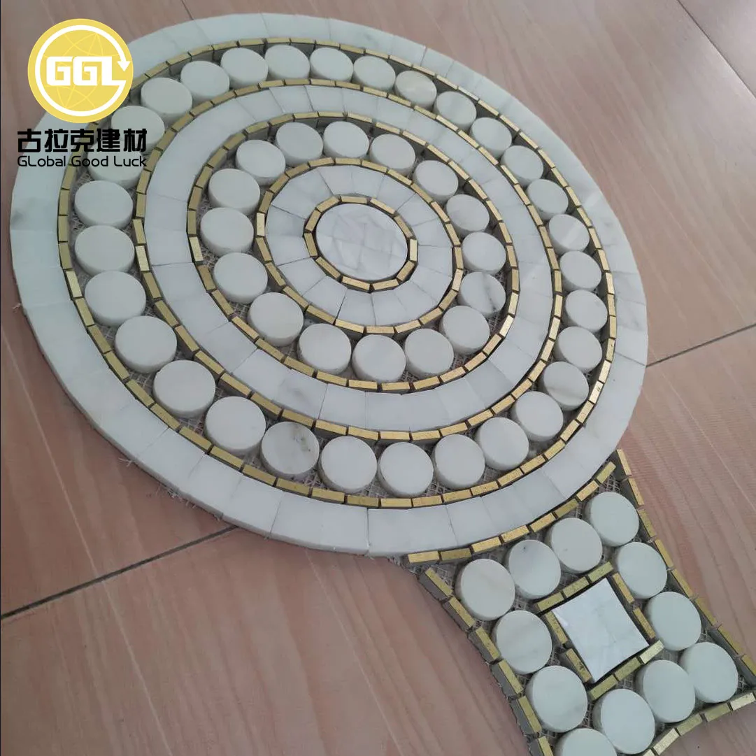 Brass mix White Marble Waterjet Mosaic Wall Tiles For Hotel Project