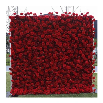 Wedding Flower Wall Panel Fabric Cloth 3D Red Flowers Artificial Silk Rose Flower Wall