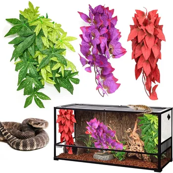 Reptile Plants 3 Packs - Hanging Silk Terrarium Plant with Suction Cup for Bearded Dragons Lizards Geckos Snake Tank Decorations