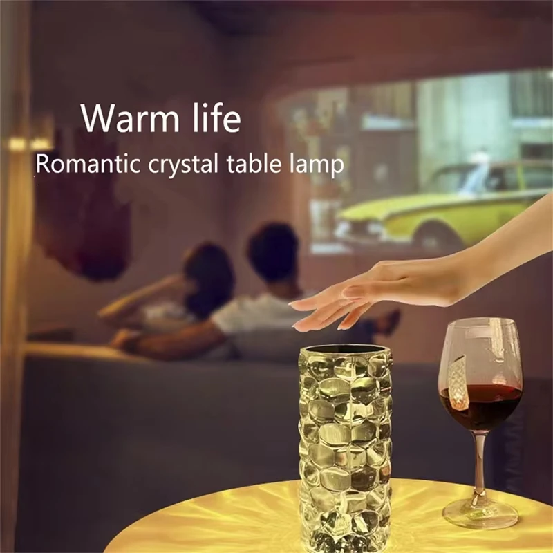 product hot sale led rose dia mond lamps usb dimmable touch control glass table crystal lamp-45