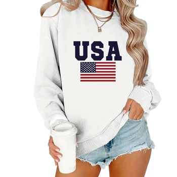 Women's wholesale custom women's patterned hoodie -100% polyester casual crewneck long sleeve street pullover sweatshirt