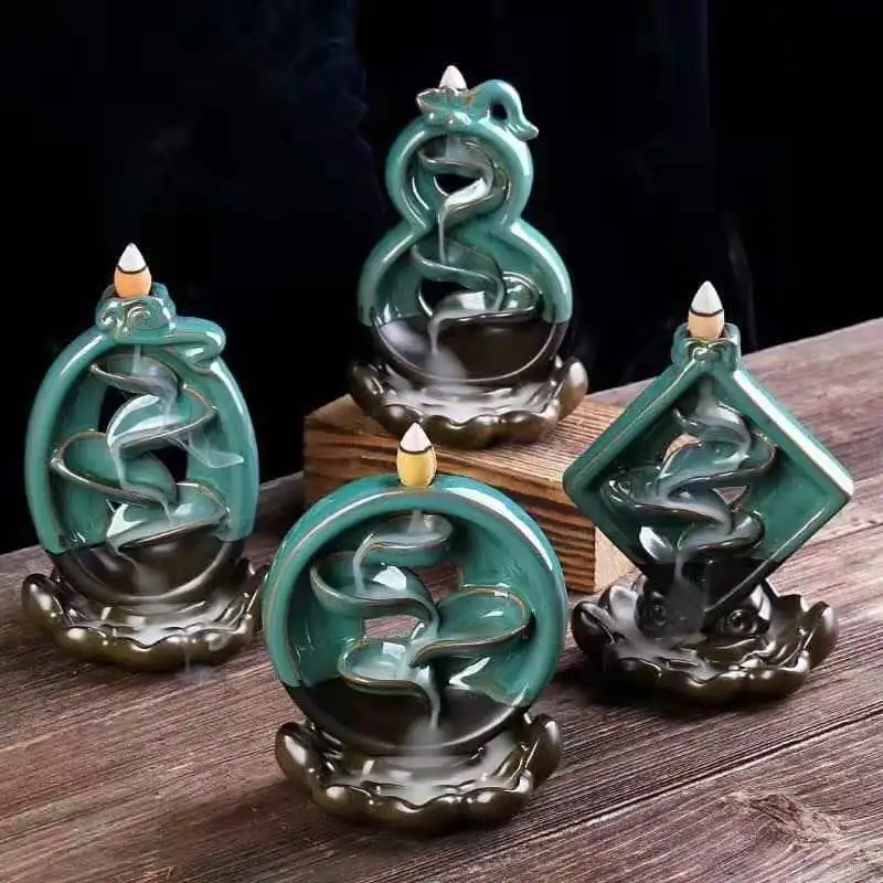 Ywbeyond New Design Backflow Incense Holder Ceramic Censer Waterfall Islamic Round Square Lotus Cones Incense Burner