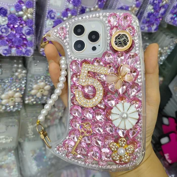 Luxury Diamond-Studded Handbag for iPhone 15 ProMax & 14 Pro Fashionable Pearl Chain Phone Case High-End 'Ins' Style Model 11Pro