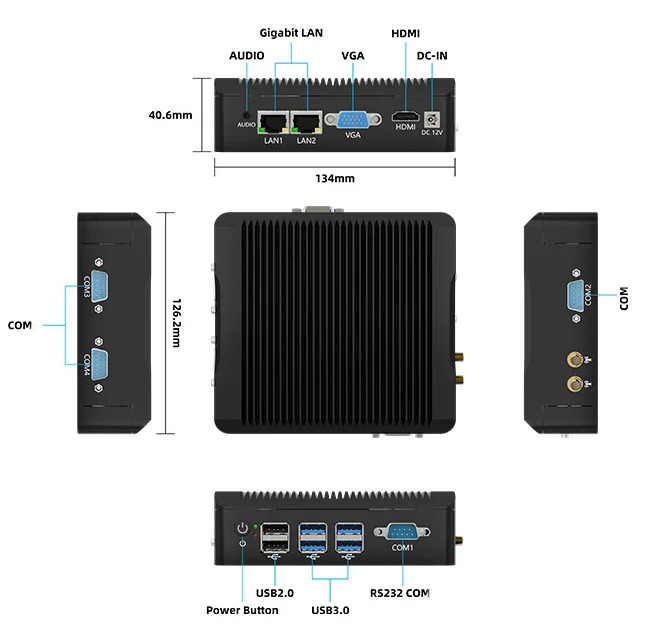 YCTipc Industrial Fanless Aluminum IPC Quad Core N5095 N2940 N2840 Win11 Dual LAN RS232 Linux Mini Computer