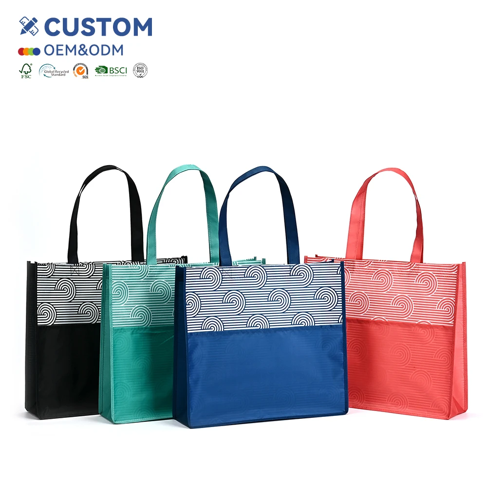 Hot Selling Wholesale Eco-Friendly RPET Backpack with Black Printed Handles Custom Logo Packaging