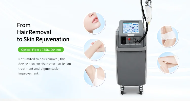 Advanced dual-wavelength Alexandrite 755nm and Nd:YAG 1064nm long-pulse laser hair removal machine designed for medical spas and dermatology clinics. High-power output, intelligent cooling, and multi-spot technology deliver fast, safe, and effective treatments for all skin types. alexandrite laser hair removal machine, 755nm alexandrite laser, 1064nm nd yag laser hair removal, long pulse alexandrite nd yag laser, professional hair removal device, medical spa laser machine, clinic grade hair removal system Professional 755nm Alexandrite + 1064nm Nd:YAG Laser Hair Removal System