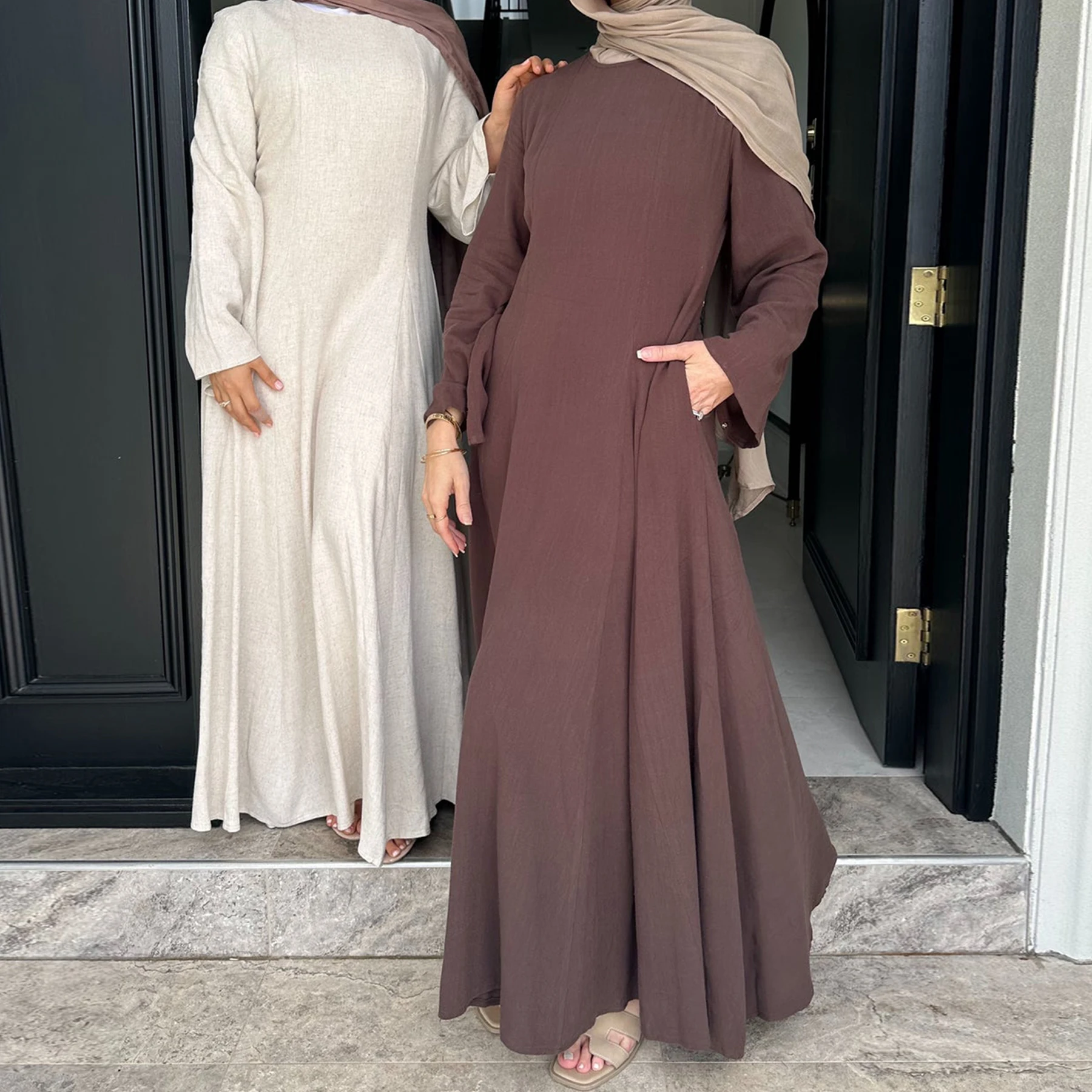 2026 Hot Selling Abaya Drawstring Adjustable Linen Women Abaya Modest Dresses Fashion Islamic Clothing Muslim Abaya Long Dress