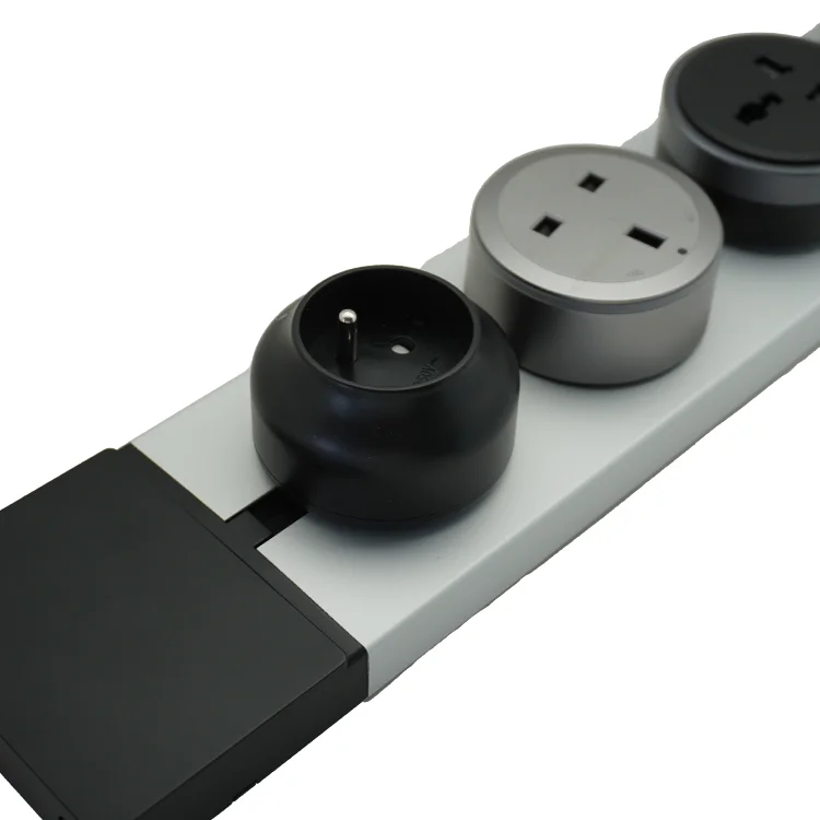 VNX Aluminum 2 Round-Pin Surface Recessed Office Wireless EU Outlet Removable Wall Mount Extension Power Concealed Track Socket