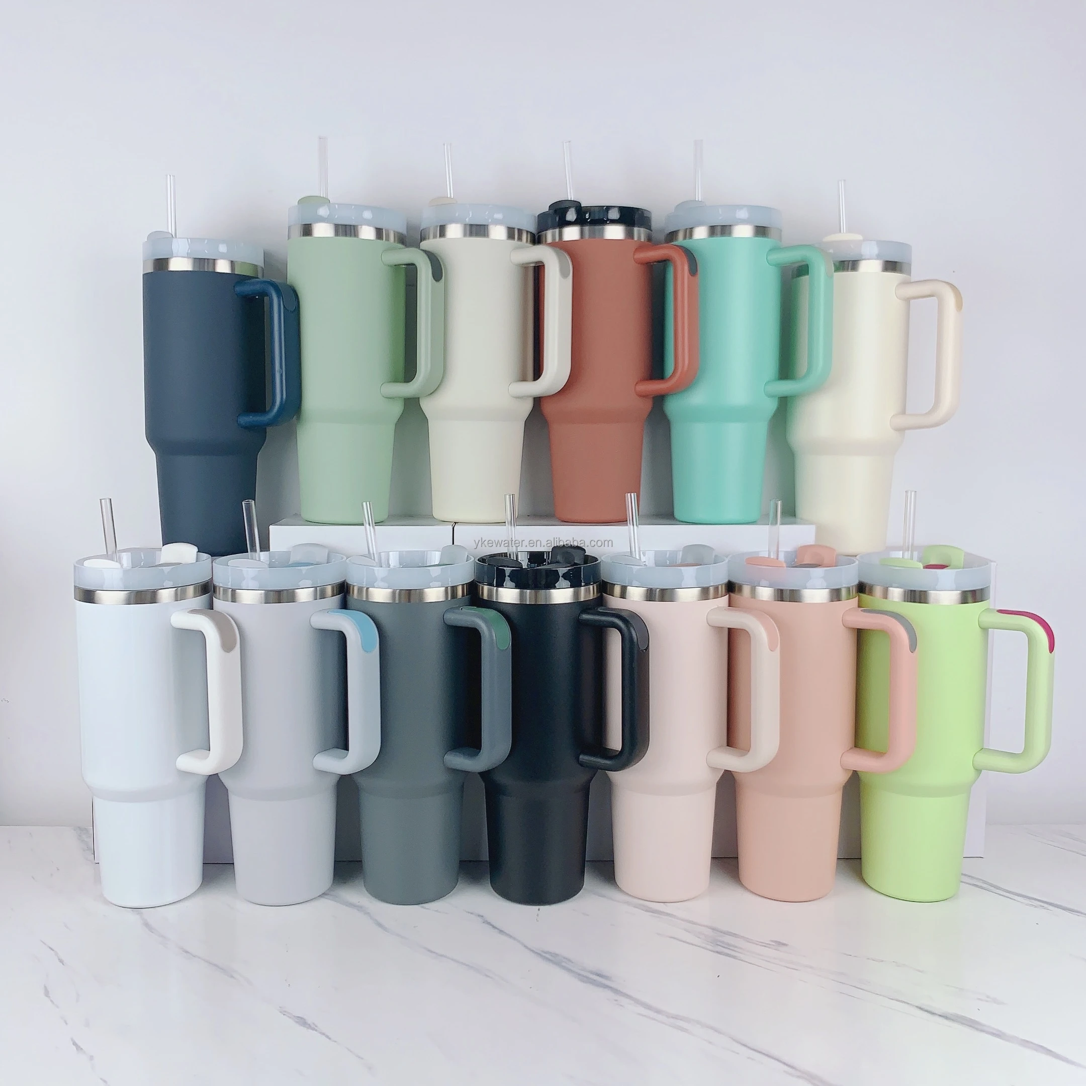 40oz Tumbler With Folding Straw Reusable Stainless Steel Water Bottle