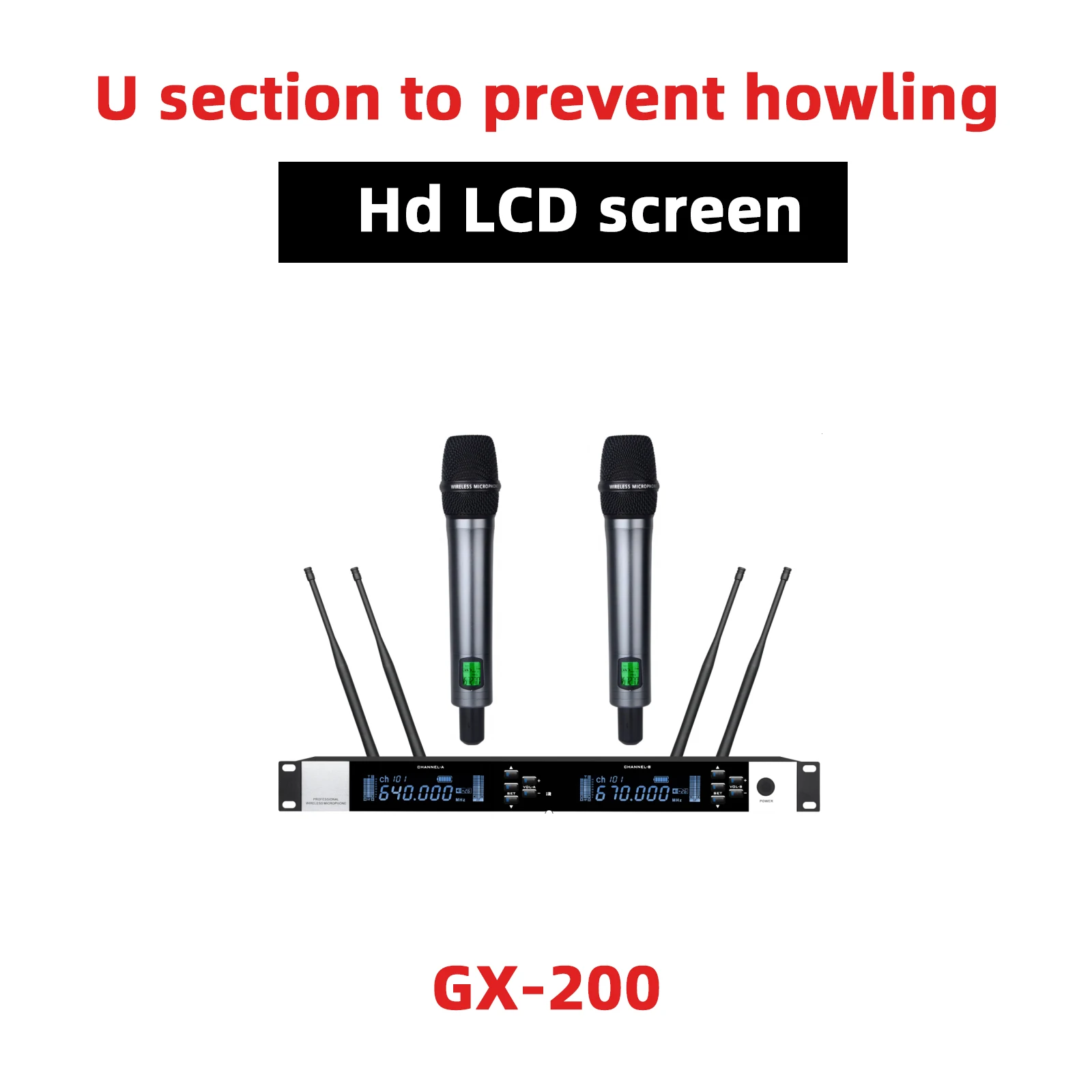 15インチダブルワイヤレスマイク＋700Wパワーアンプミキサーセット