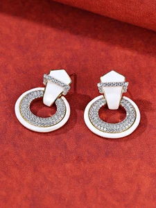 Religious Style Earrings Zircon and Pearl Adorned Stud Elegant Vintage Gift for Women